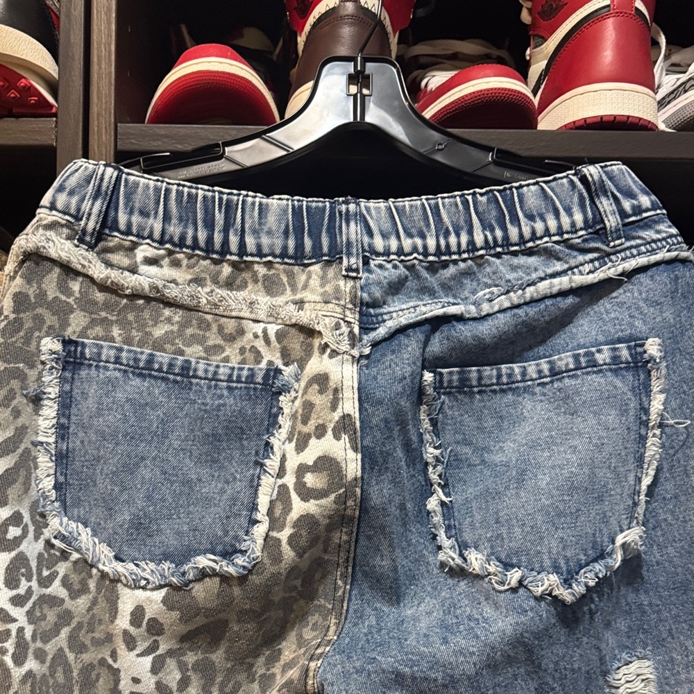 Patchwork Leopard Cargo Boyfriend Jeans - image 8